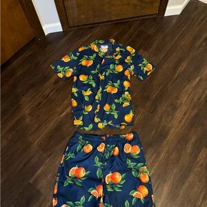 Men’s shirt and swim trunks with Orange Print
